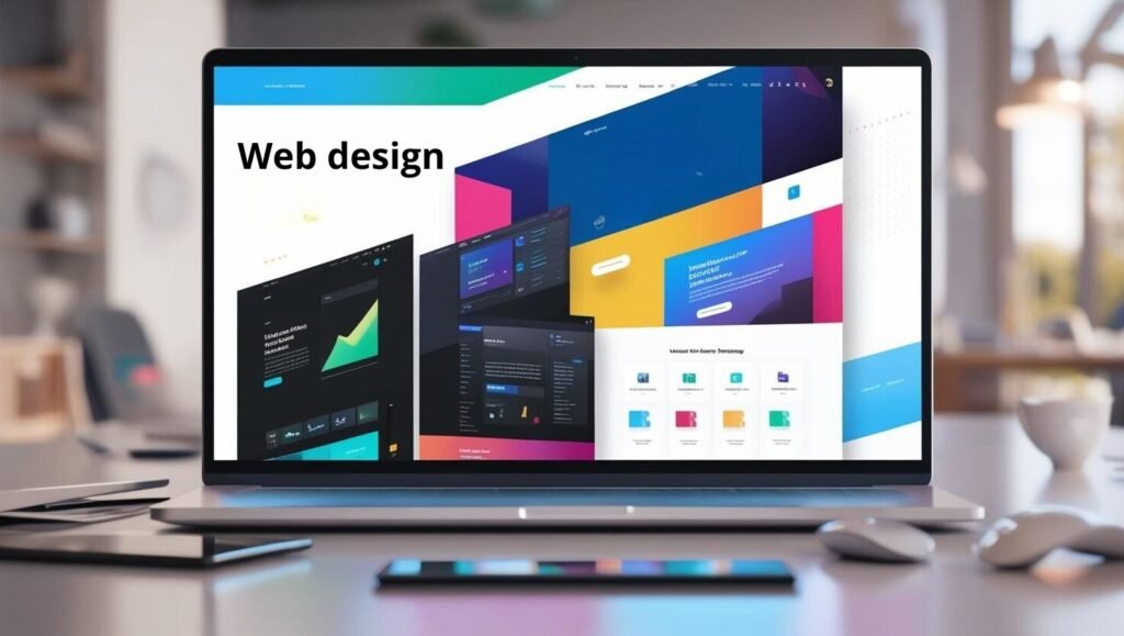 Laptop displaying a web design layout, representing modern website development.